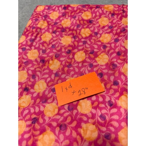 Pink & Orange Floral Cotton Fabric 1 yard x 28" Sewing - Picture 3 of 4